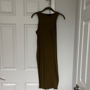 Who What Wear Ribbed Sleeveless Midi Tank Dress in Spaghnum